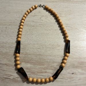 Necklace Maple Walnut Wood Beaded Round Elongated 24” Boho Hippie necklace